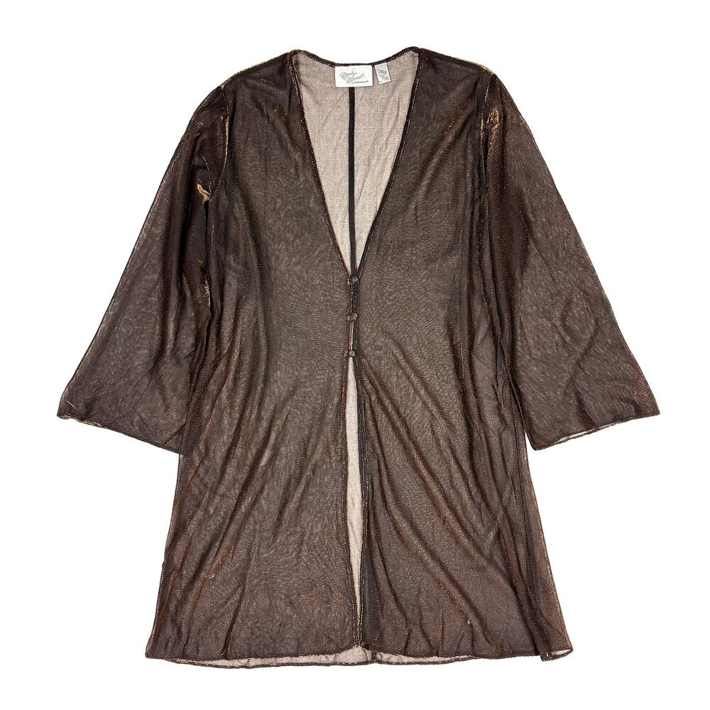 Marilyn Monroe Warner's Sheer Metallic Robe VTG 90s M/L Bronze Kimono Boudoir